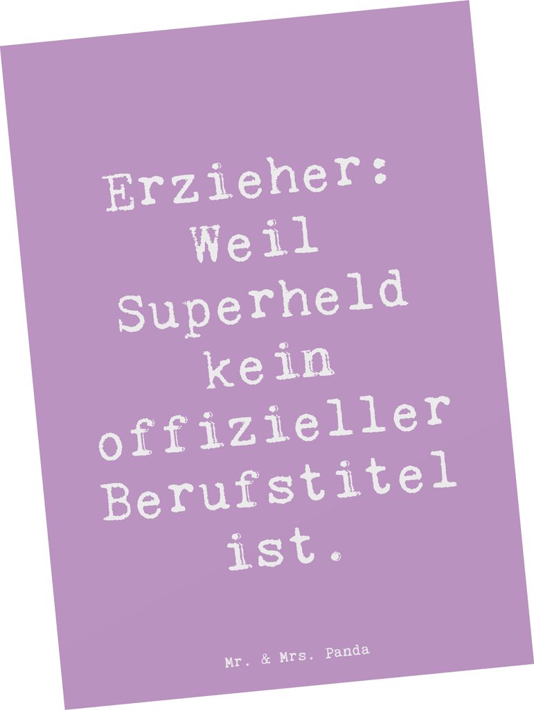 Mr. & Mrs. Panda Postkarte Spruch Erzieher Superheld - Lavendeltraum - Geschenk, Kita, handgefertigte Geschenke, Kinderbetreuung, Ansichtskarten, b...