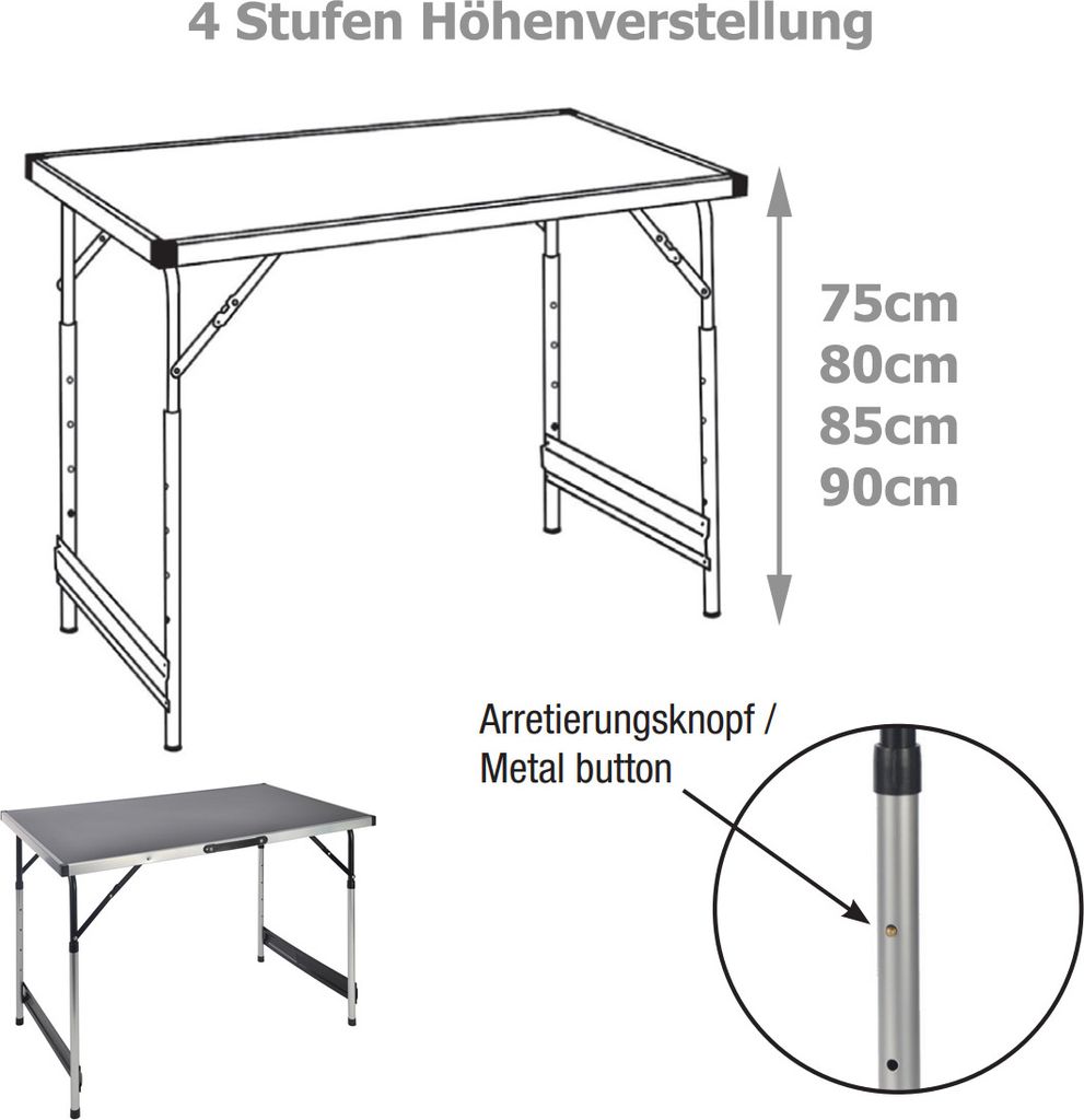 HI Klapptisch 100 x 60 x 94 cm Aluminium Produktbild 11
