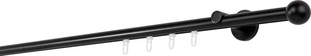 Gardinenstange Maß Innenlauf 20mm Ball 1-lauf Wand 6,5cm Farbe: Schwarz, Größe: 300cm