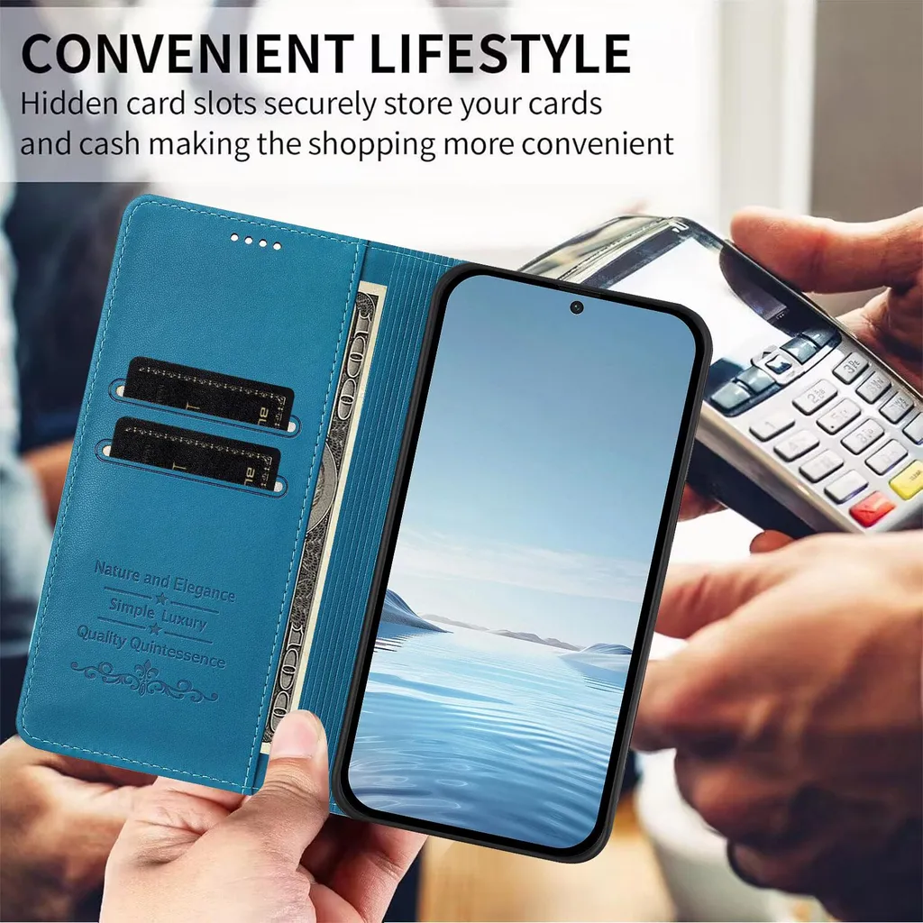 GOGME Cover Folio In Pelle Per OPPO Reno 12 Pro 5G – Custodia Magnetica Con Porta Carte E Supporto, Colore Blu - 4