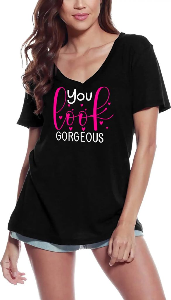 Damen Grafik T-Shirt V-Ausschnitt Du siehst umwerfend aus - süß und lustig – You Look Gorgeous - Cute Funny – Öko-Verantwortlich Vintage Jah...