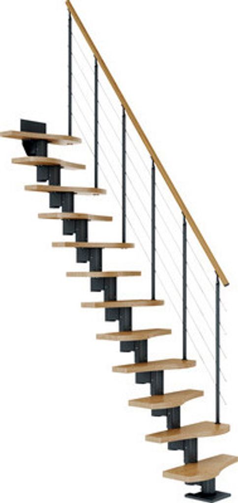 Pertura Mittelholmtreppe Raumspartreppe Vaia Anthrazit Variabel variabel 1/4 gewendelt unten links/rechts Gerade 64 cm Stabgeländer Eiche Leimholz...