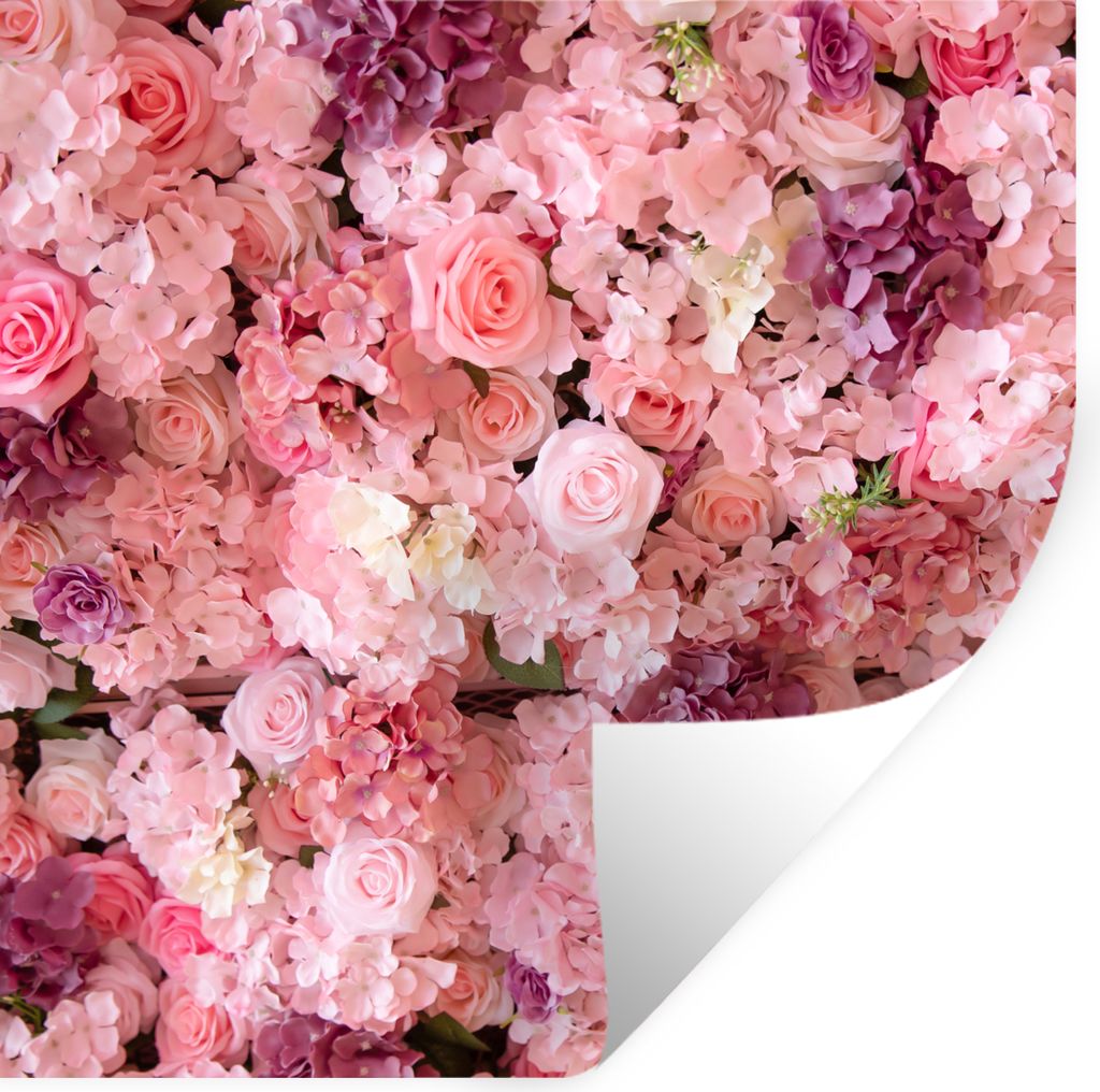 MuchoWow Wandtattoo Wandsticker Wandaufkleber Blumen - Rosa - Rosen 30x30 cm Selbstklebend und Repositionierbar - Repositionierbar - Wasser abwei...
