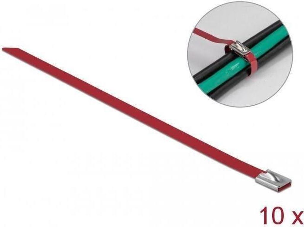 DELOCK Edelstahlkabelbinder L 300 x B 7,9 mm rot 10 Stück