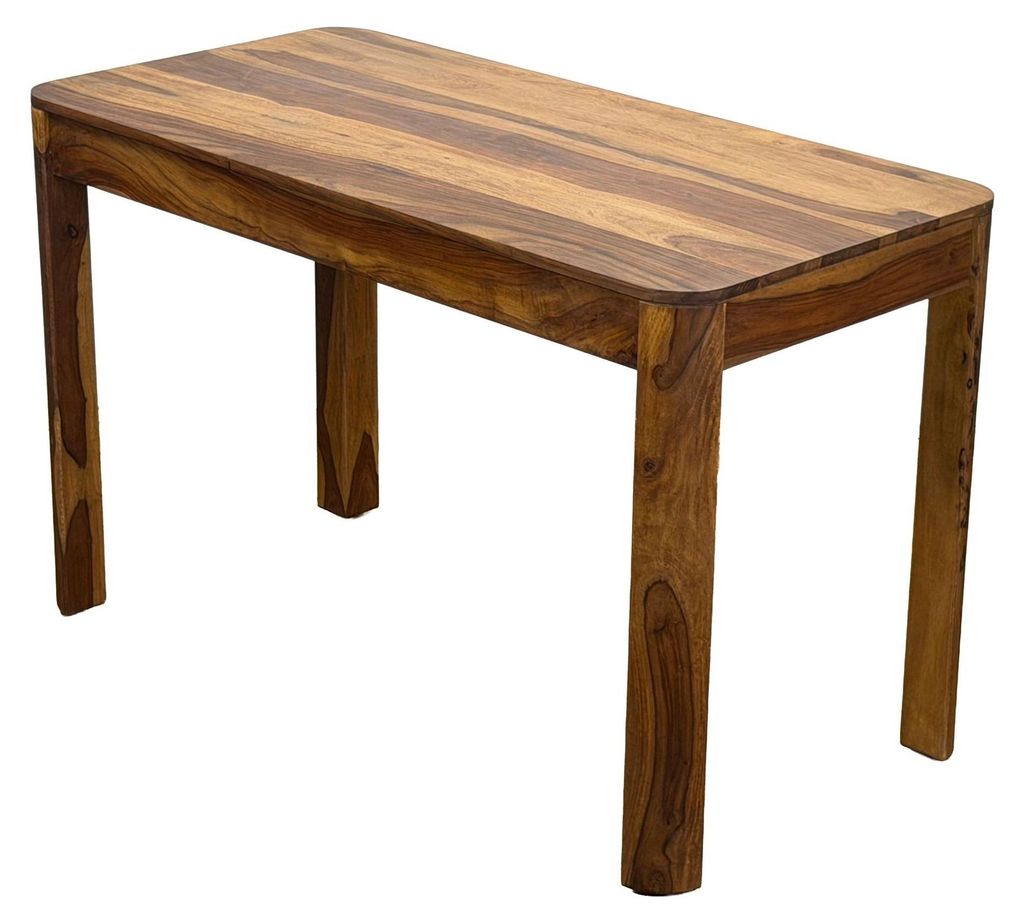 Esstisch Sheesham Massivholz 120cm in Sheesham-Farbe mit massiven Holzbeinen in Gesamtansicht.