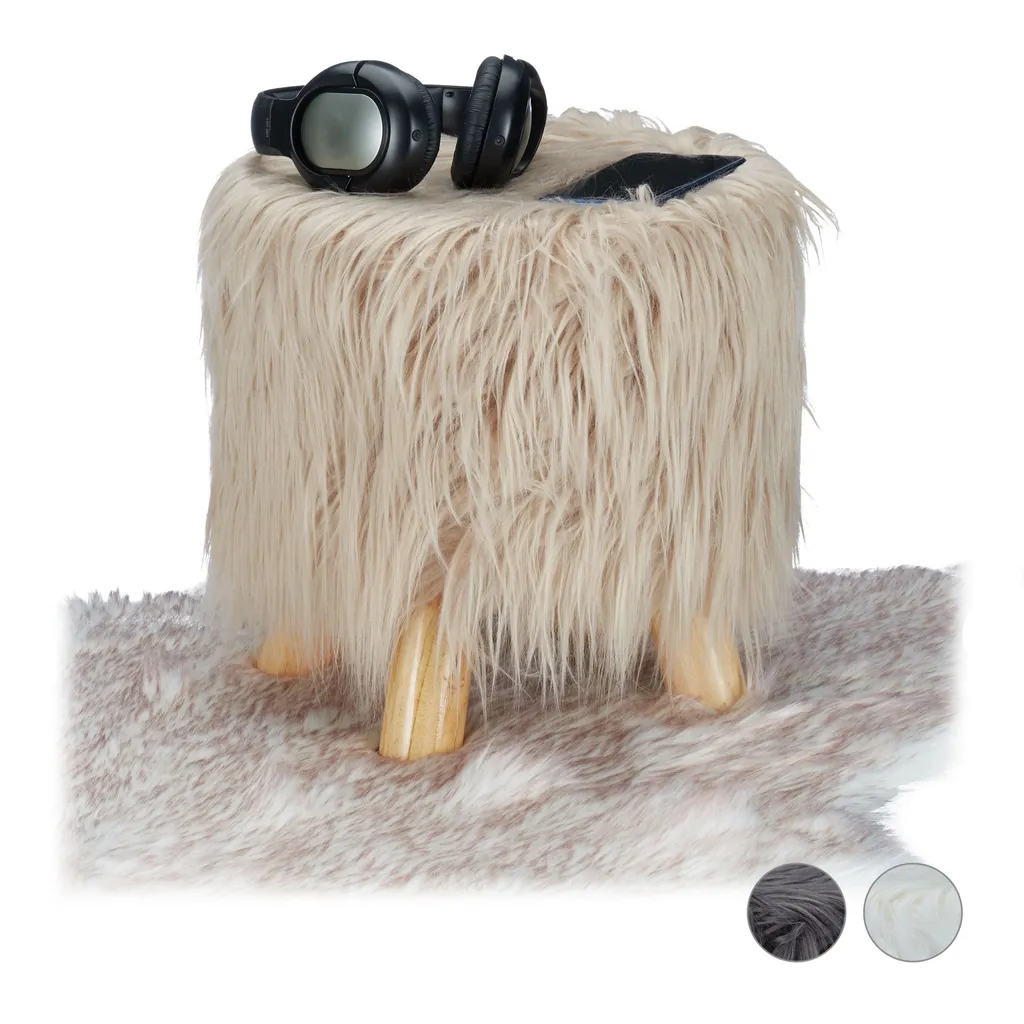 Pouf Tabouret de Salon en Moumoute Douce pour Chambre et Coiffeuse