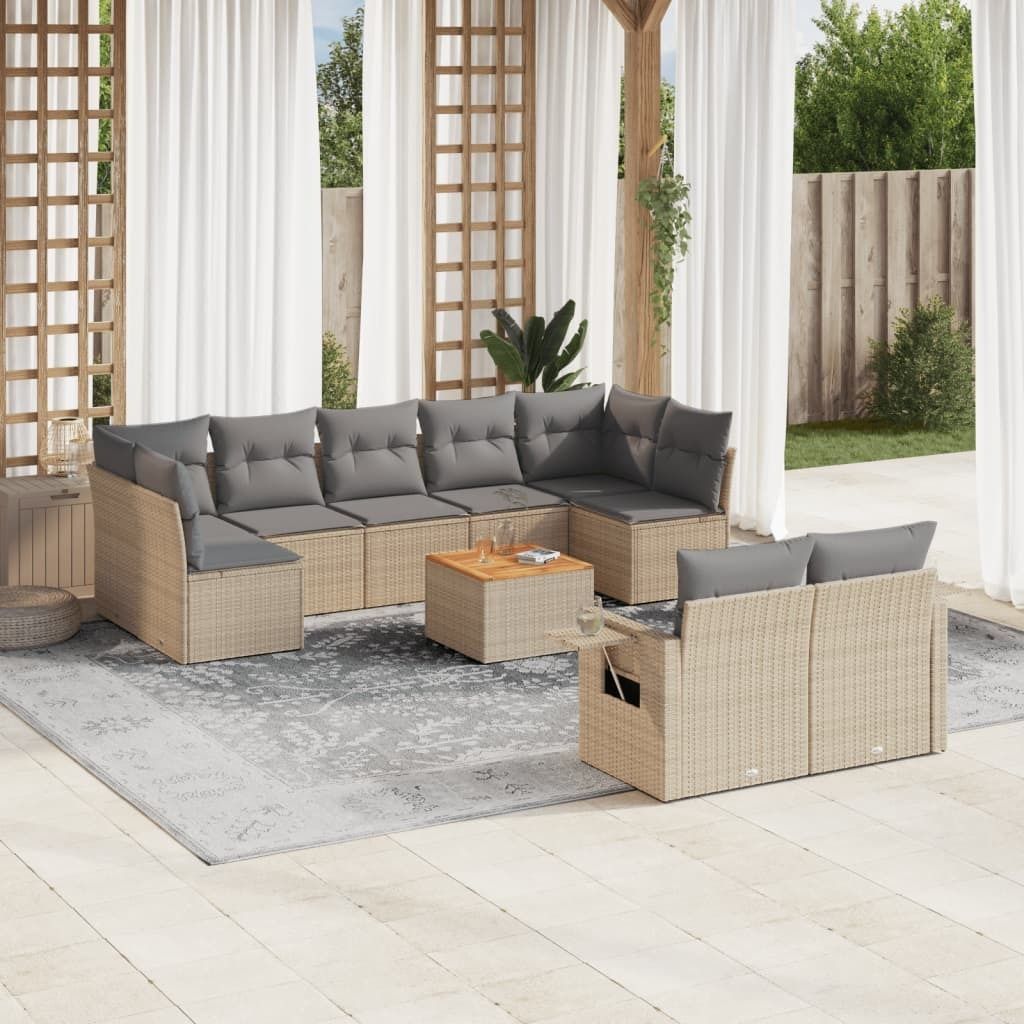 Design 10-tlg. Garten-Sofagarnitur mit Kissen Beige Poly Rattan, Gartenmöbel-Sets 2024 Neu
