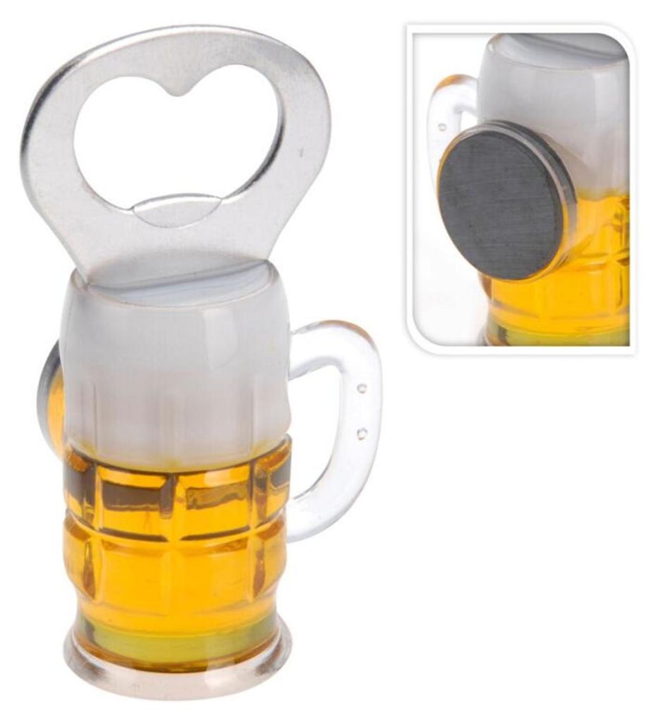 Flaschenöffner in Bierkrug-Optik mit Magnet Edelstahl Kapselheber Kronkorkenöffner
