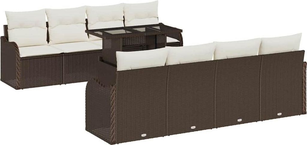 "SALE 2026" Garten-Sofa-Set - Balkonmöbel/Loungeset - elegantes Design - mit Kissen mit Speicher 9 pcs Braun Poly Rattan - 100x55x73cm - Gartensof...