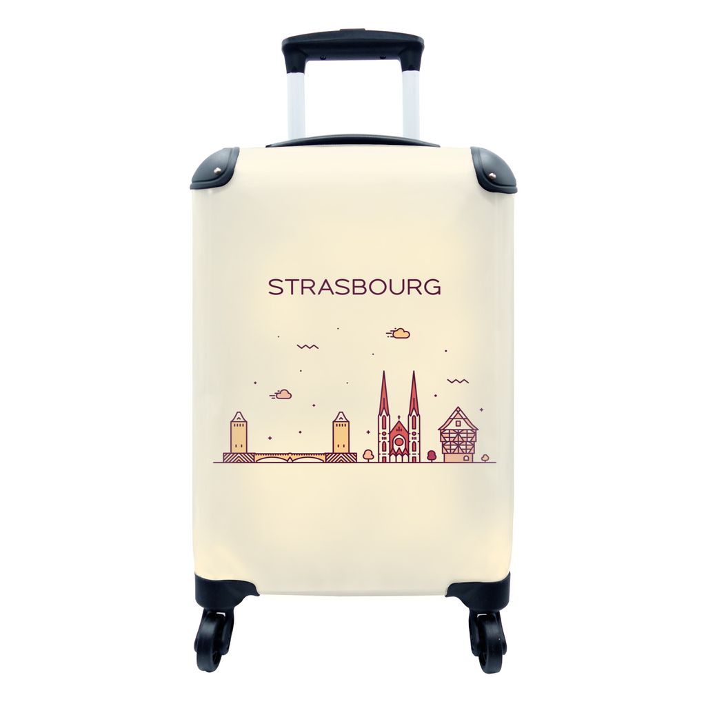 MuchoWow Koffer Handgepäck Trolley Rollkoffer Kleine Reisekoffer mit 4 Rollen - Frankreich - Skyline - Straßburg - Cabin Size < 55x40x23 cm & 5...