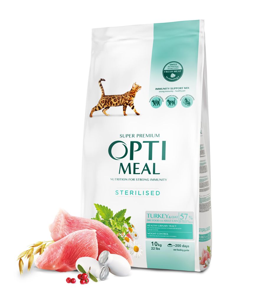 Optimeal Alleinfuttermittel für ausgewachsene Katzen mit Pute und Hafer für sterilisierte Katzen –10kg