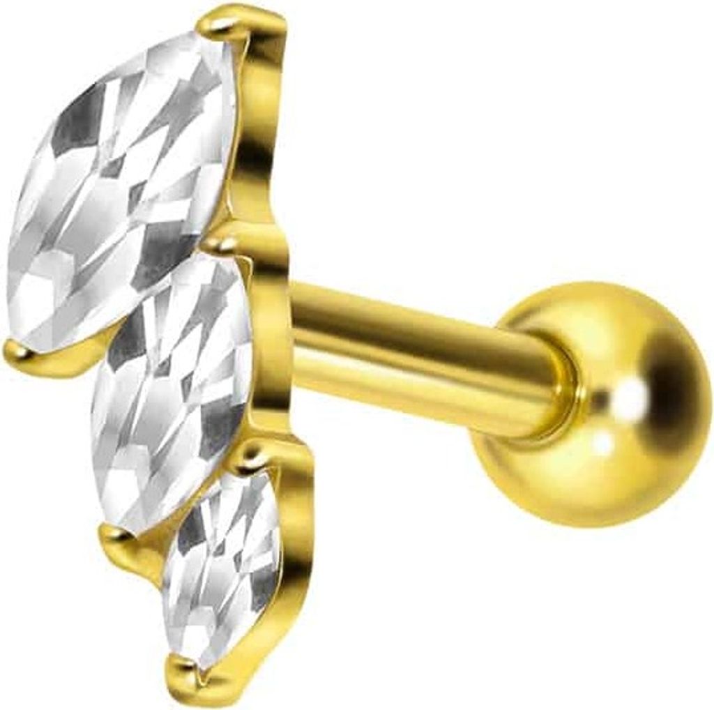 Ohrpiercing Titan Ohrpiercing mit Innengewinde 3 EINGEFASSTE KRISTALLTROPFEN Gold Stablänge: 8mm