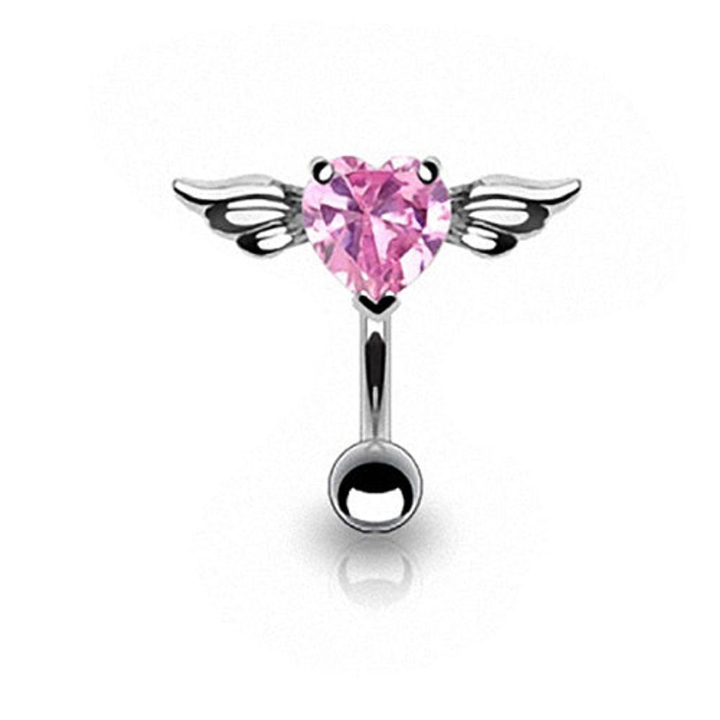 Taffstyle Bauchnabelpiercing Reverse Bauchnabelpiercing Stecker Engel Kristall Flying Heart, Pink