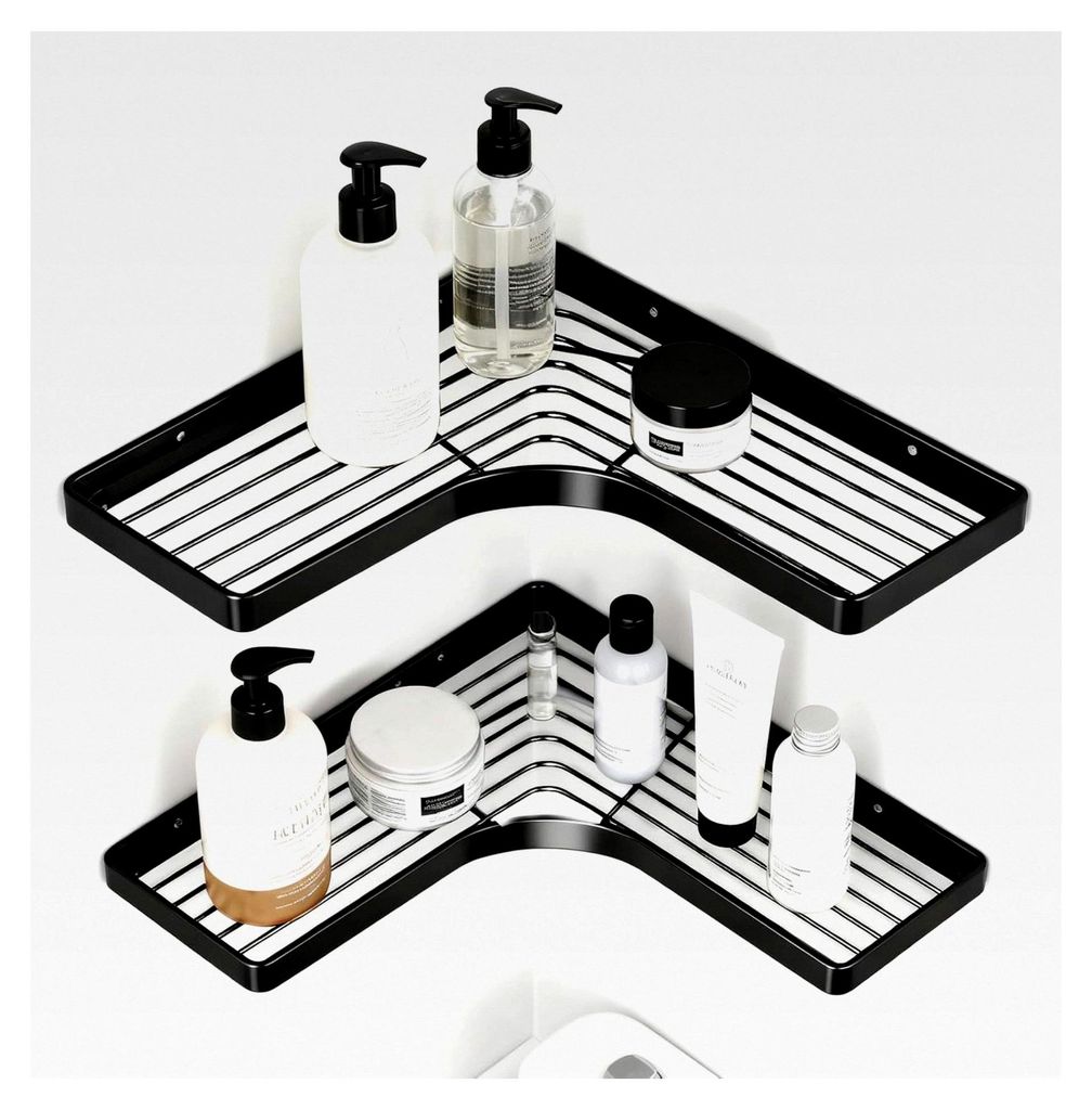 Eckablage Ohne Bohren, 2 Stück Eckregal Bad Rostfrei mit 4 Klebestreifen, Eckregal Dusche Edelstahl Schnellablauf, Badezimmer Regal für Shampoo u...
