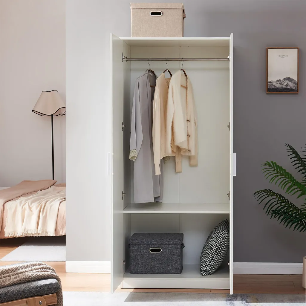 Armoire Eiselfing 176x80x52 cm blanche avec tringle et compartiment