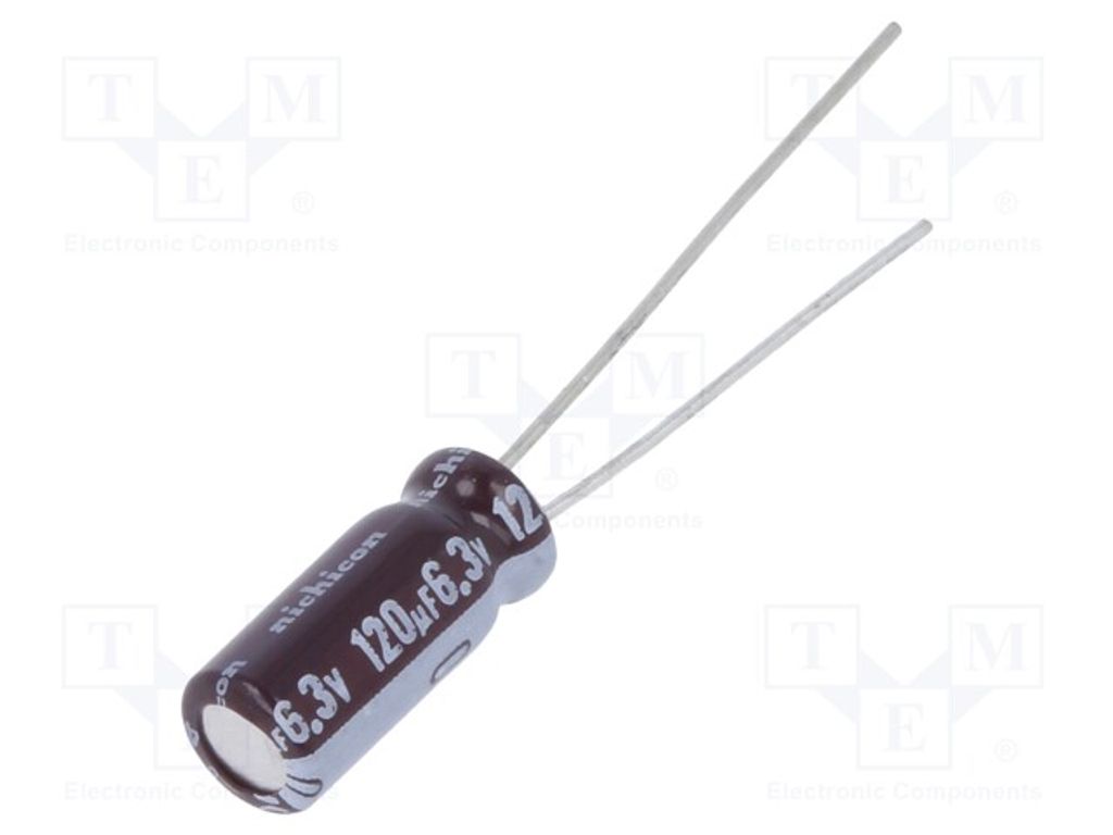 10x Kondensator: elektrolytisch 120uF THT geringe Impedanz 6,3VDC UPV0J121MFD Elek