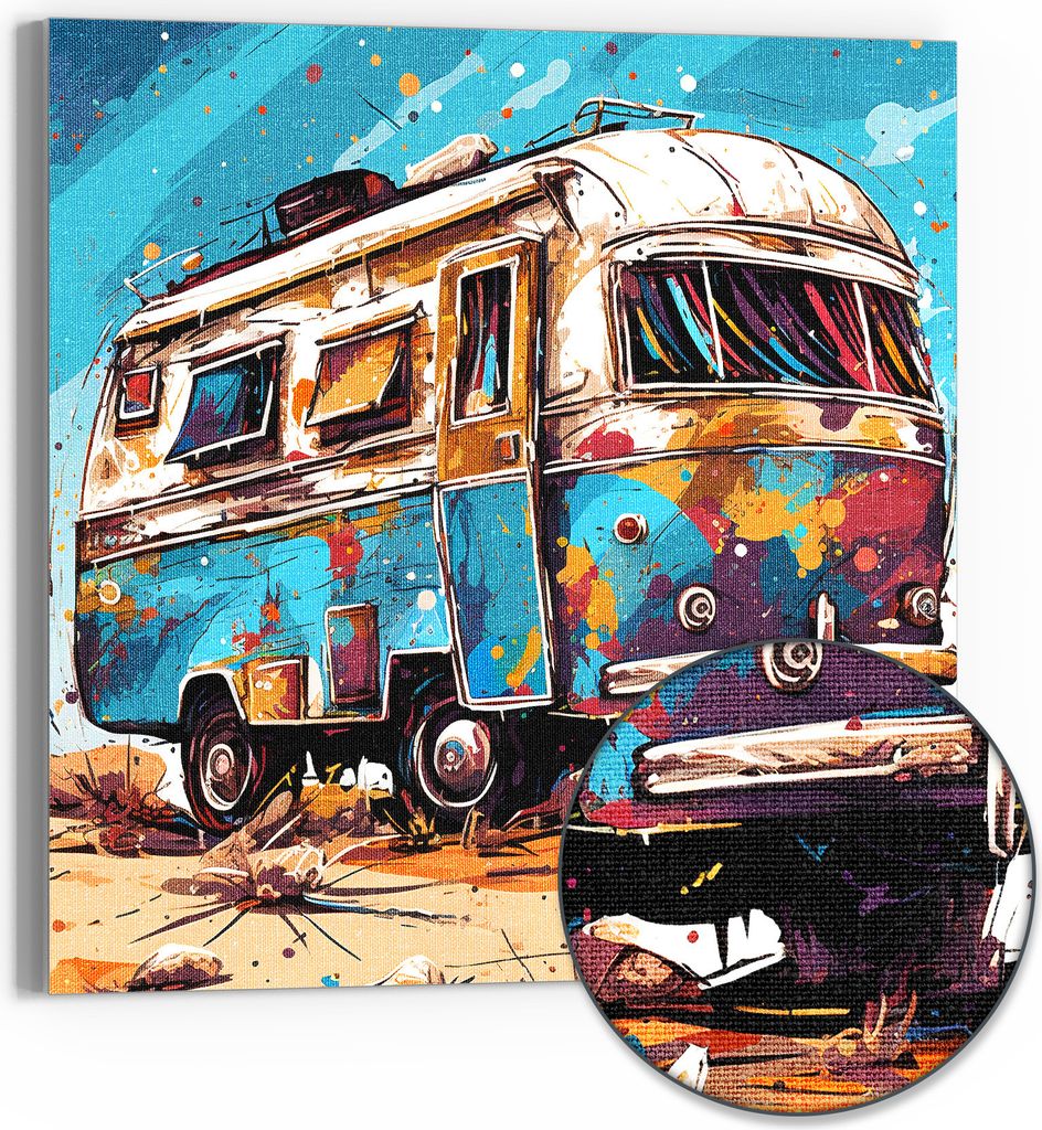 DEQORI Hybrid Leinwand Bild 50x50 cm 'Wüstenroadtrip' Wandbild Glas flach modern