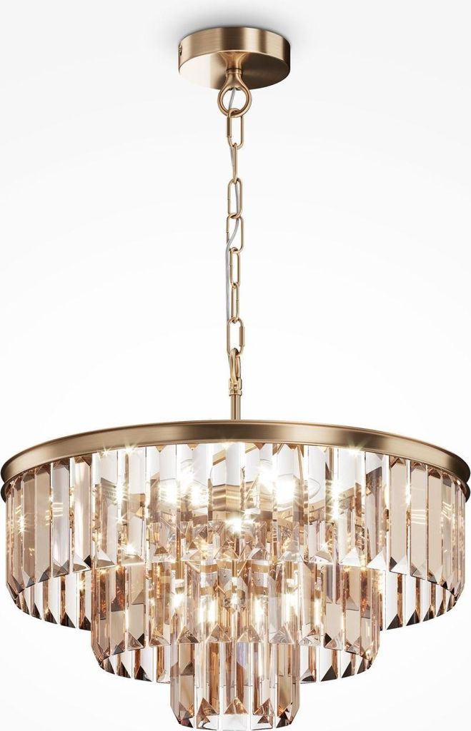 Hängelampe Glas Metall E14 rund Ø 50 cm H: max. 115 cm Kristall in Gold Bernstein Modern Pendelleuchte