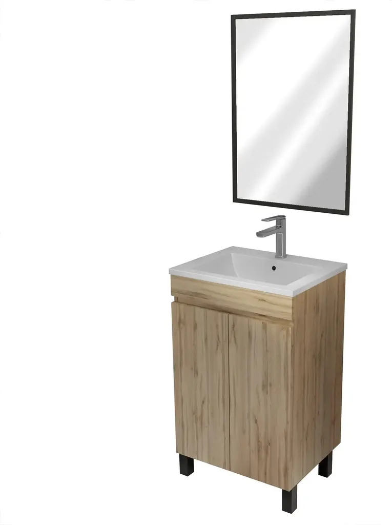 Ensemble Meuble de Lavabo 50 cm Bois Clair avec Miroir Rectangulaire 70cm