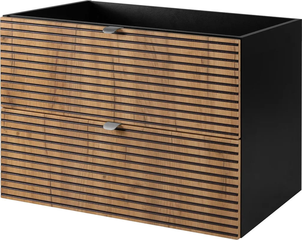 Meuble de rangement salle de bain noir mat 80 cm et poignées en métal