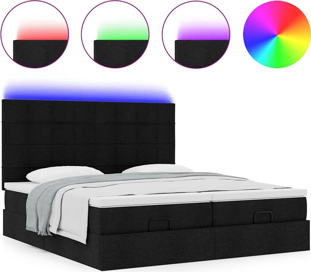 "SALE 2026"Ottoman-Bett/bettgestell - inkl. Lattenrost - Doppelbett - mit Matratzen & LEDs Schwarz 160x200 cm Stoff - Polsterbett Klassische Betten...