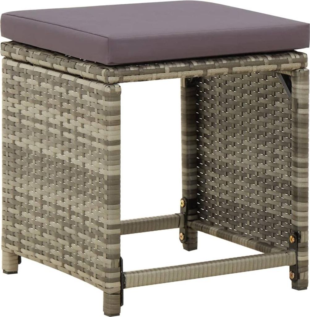 vidaXL Gartenhocker 4 Stk. mit Kissen Poly Rattan Grau