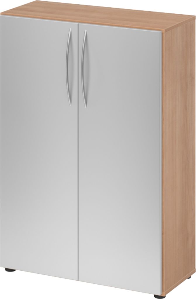 bümö basic Aktenschrank - 3 Ordnerhöhen - Nachbildung: Nussbaum/Silber