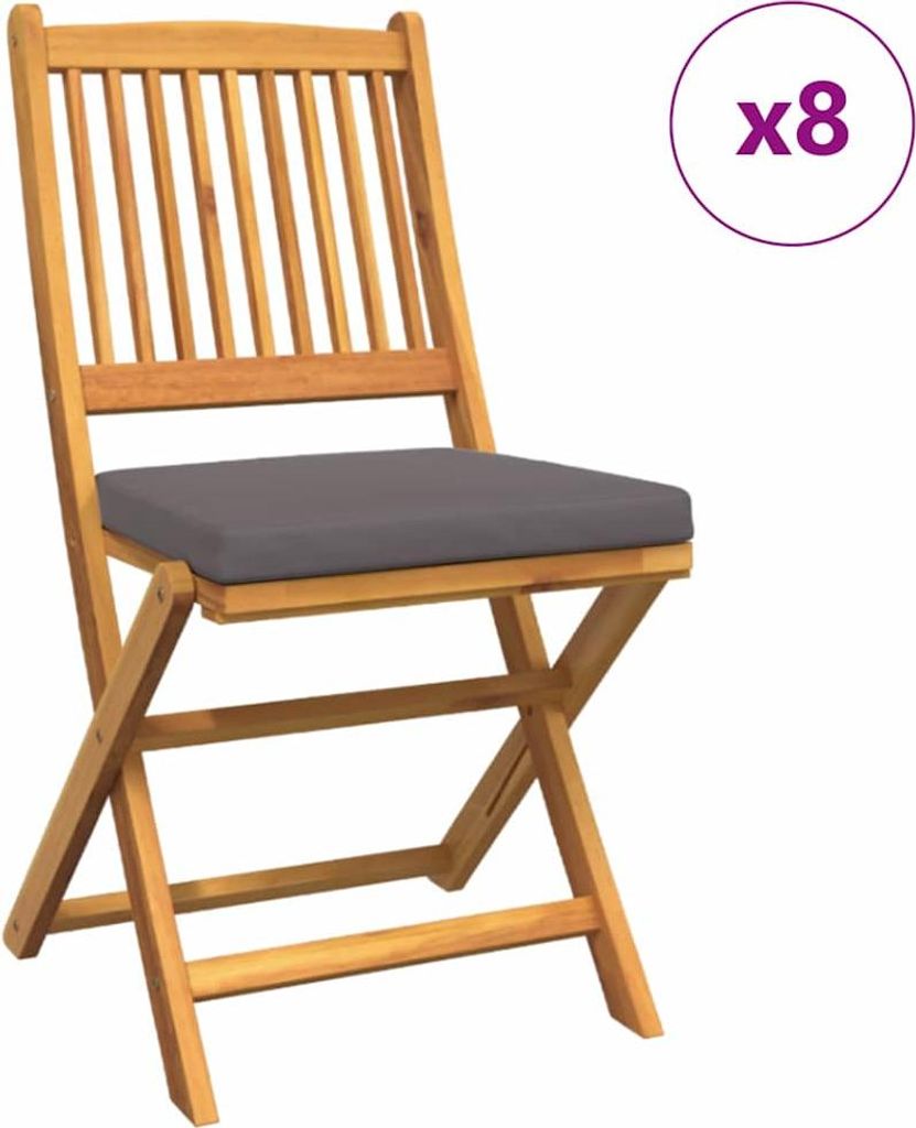 vidaXL Klappstuhl 8 pcs Grau 49 x 57,5 x 92 cm Massivholz Akazie