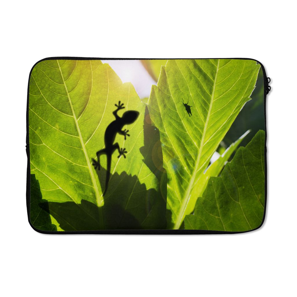 MuchoWow Laptop Hülle 13 Zoll Gecko auf grünem Blatt Laptoptasche - Laptophülle - Sleeve - Rundumschutz