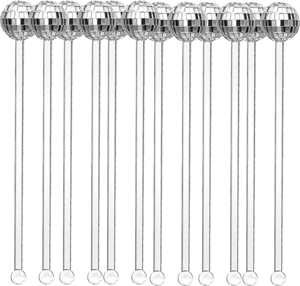 12 pcs Rührstange BPA transparent runde obere Kunststoff 19,5 cm Disco Bugs Cocktail Rührer Mischstock Haushaltsvorräte-Silber