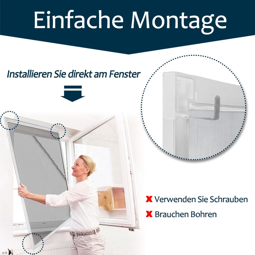 UISEBRT Fliegengitter Fenster 80 X 100cm Insektenschutz Produktbild 3
