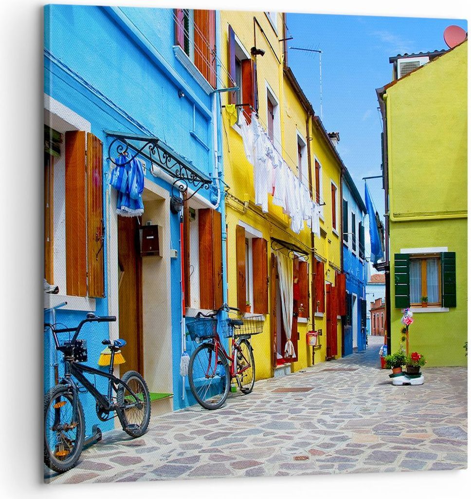 Bild auf Leinwand - Leinwandbild - Sonne Tag Fahrrad Straße - 60x60cm - Wand Bild - Wanddeko - Leinwanddruck - Bilder - Kunstdruck - Wanddekoratio...