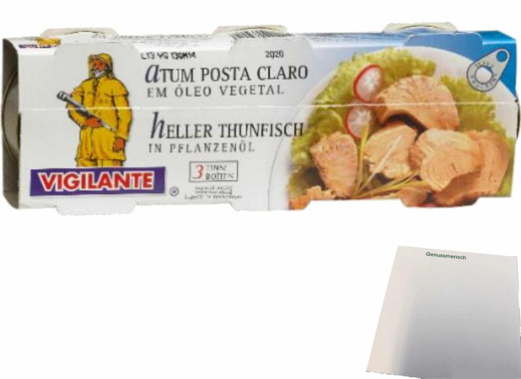 Vigilante "Thunfisch in Pflanzenöl" Atún en aceite vegetal (3x80g Dose) + usy Block