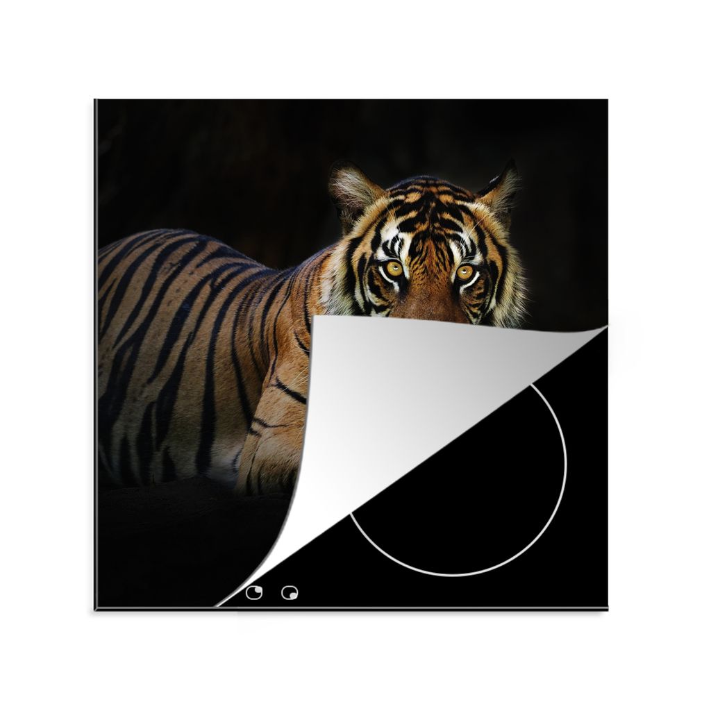 KitchenYeah Herdabdeckplatte Tiger - Schwarz - Rest , 78x78cm, Küche Deko, Glaskeramikkochfeld Herdabdeckung, Abdeckplatte fùr Kochfeld
