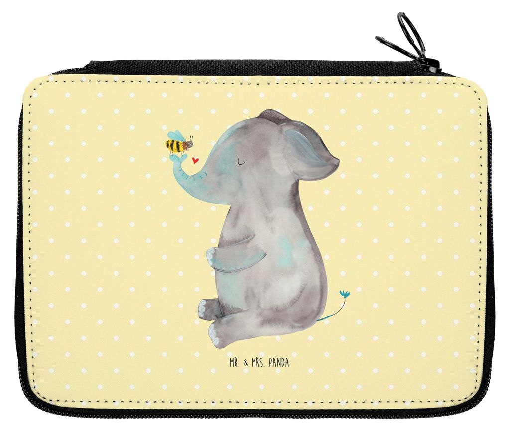 Mr. & Mrs. Panda Schulmäppchen Elefant Biene - Gelb Pastell - Geschenk, Lustige Sprüche, Hochzeitsgeschenk, Etui, Federmäppchen, Bleistiftetui, ...