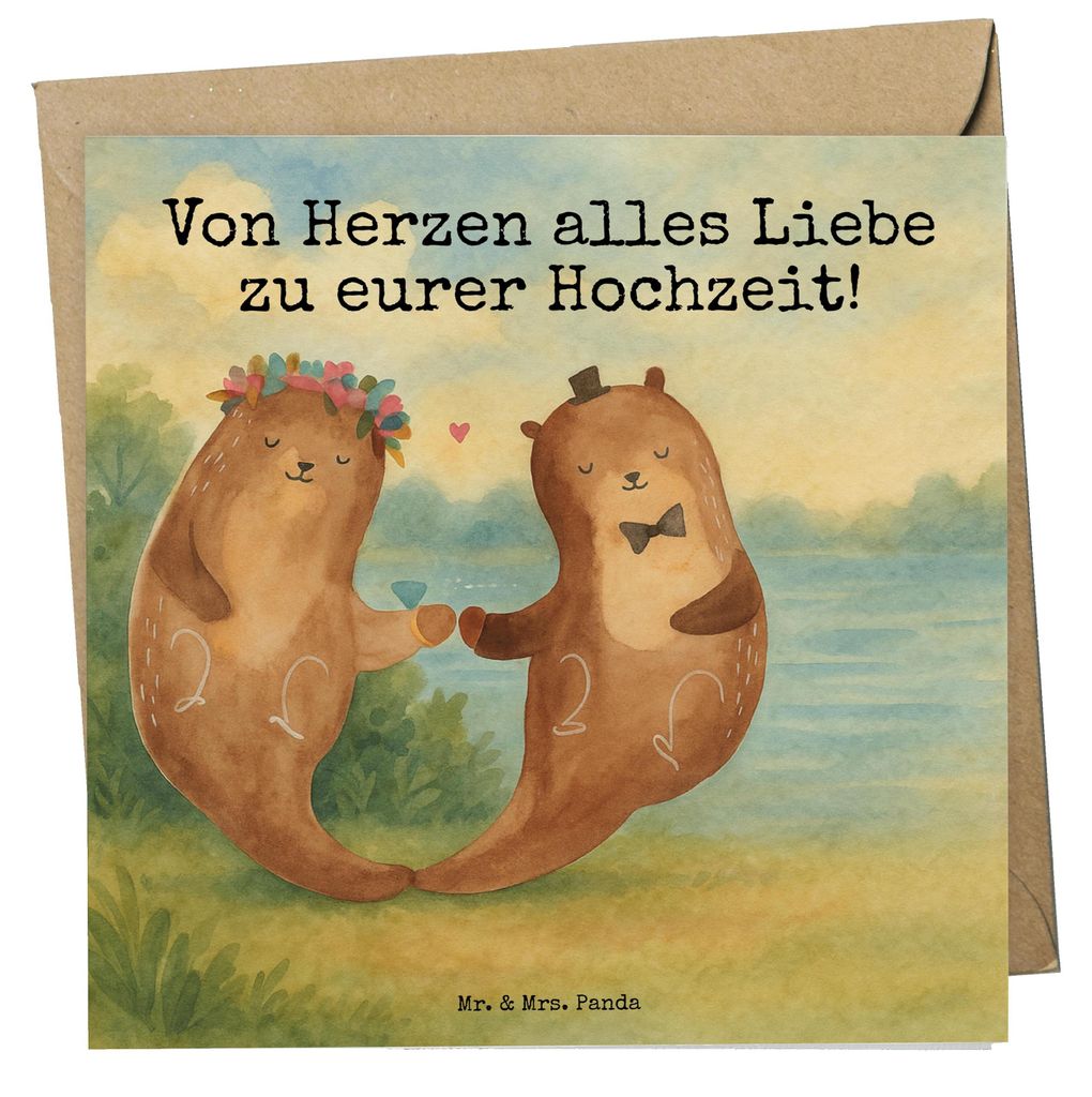 Mr. & Mrs. Panda Klappkarte Hochzeit Otter Design - Weiß - Geschenk, Trauung, Hochzeitsgeschenk, doppelkarte, Glückwunschkarte, anlasskarte, Zur,...