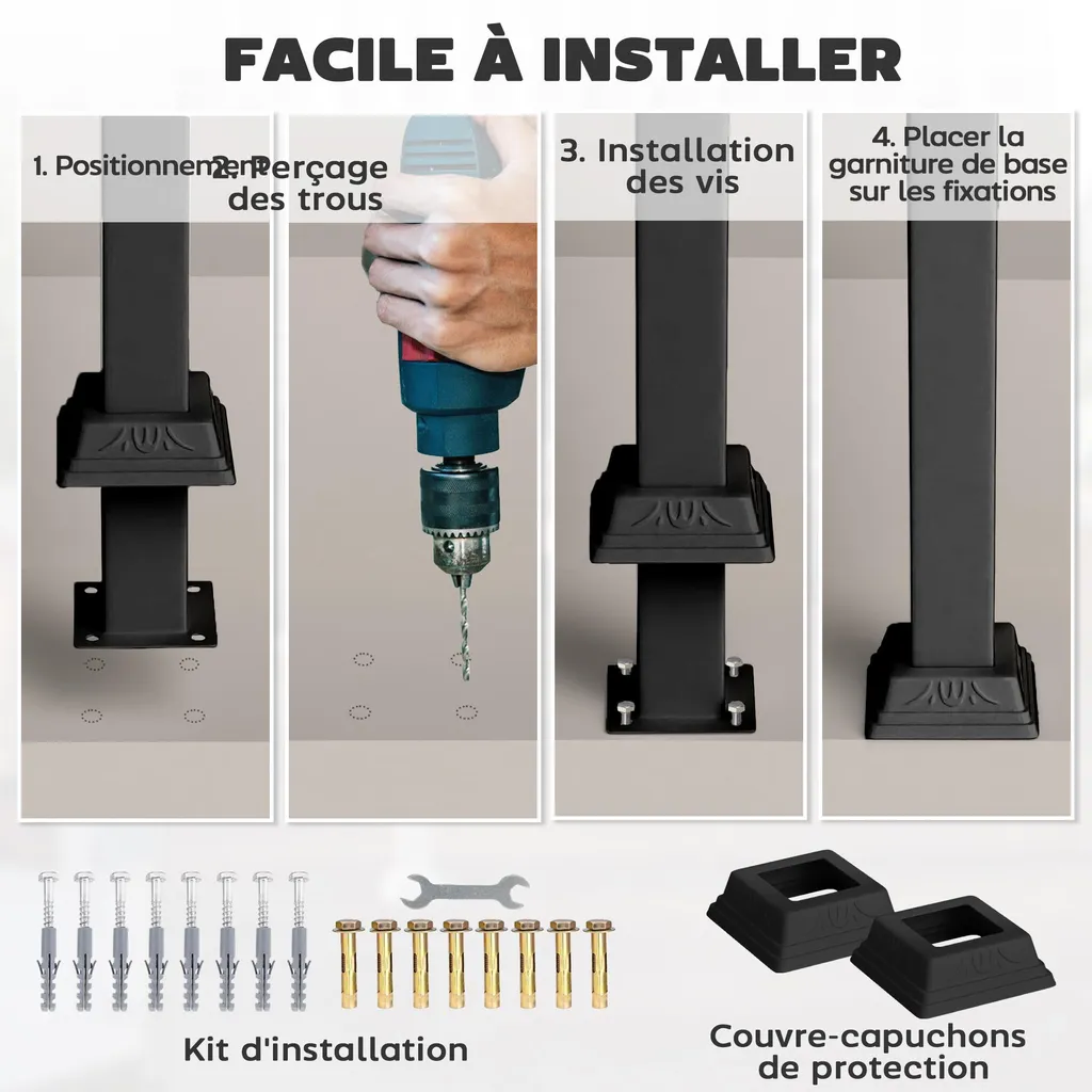 Appui escalier sécurisé pour marches extérieures noir mat kit complet - 8