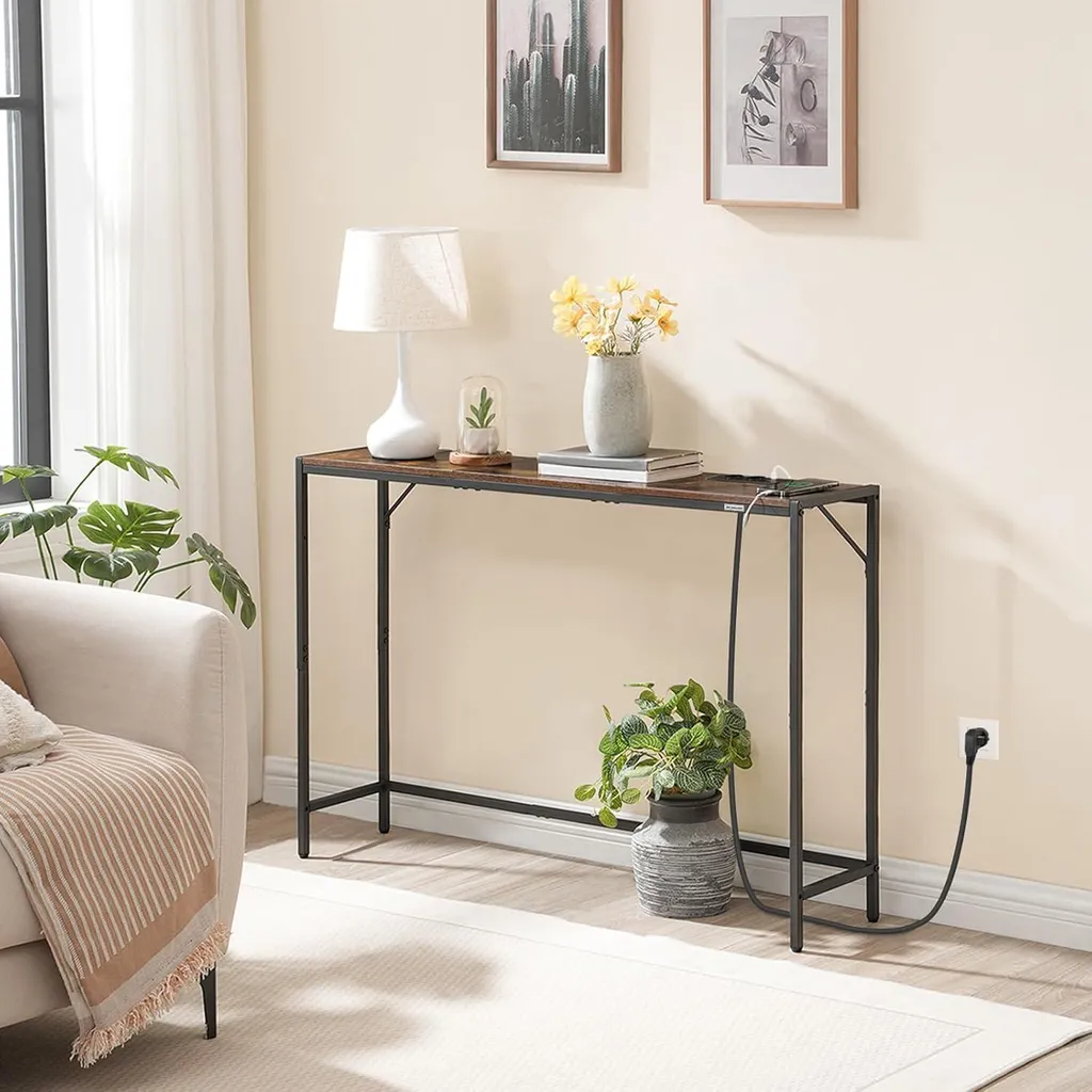 Table d'appoint fine bicolore en bois rustique et cadre acier stable - 2