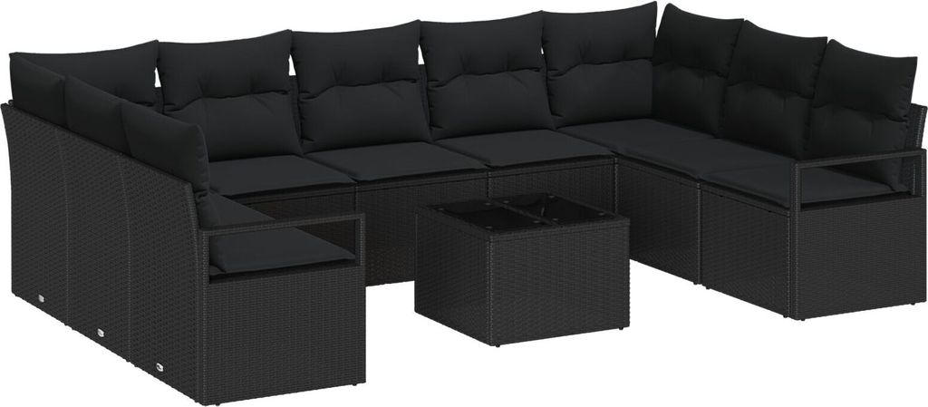 Möbel 10-teiliges Garten-Sofa-Set mit Kissen Beige Poly-Rattan, 2-Sitzer Garten-Sofa mit Stauraum & Kissen Schwarz Poly-Rattan - Gartensofas 3355222