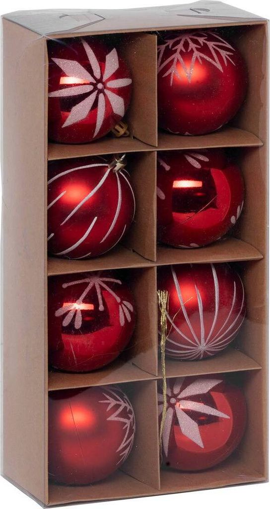 Christbaumkugeln "Colorama de Noël" 8er-Set aus Kunststoff D 8 cm rot weiß