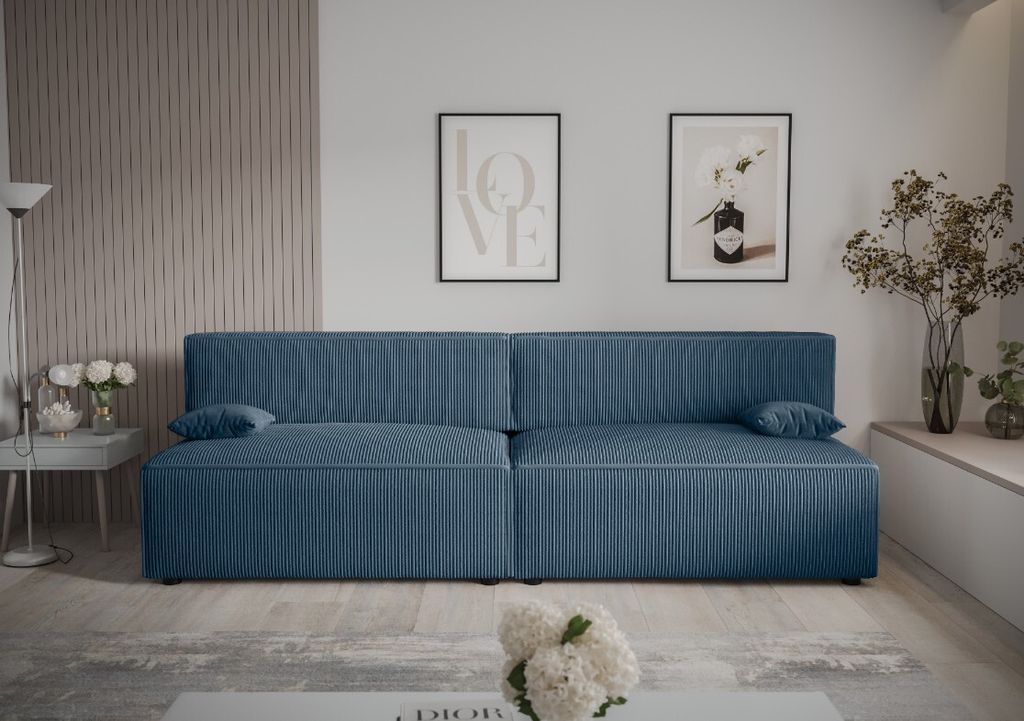 Roe Furniture | Schlafsofa - MIRA X2 - 262 cm - Blau - Mit Schlaffunktion und Bettkasten - Sofa - Sofabett