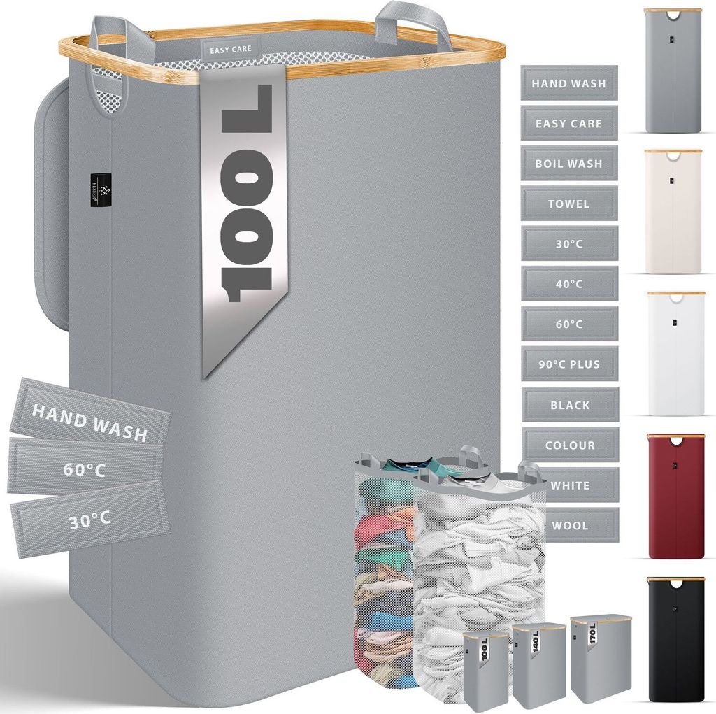 KESSER Wäschekorb mit Deckel faltbar Wäschebox Wäschetruhe Wäschetonne | Wäschesammler mit herausnehmbaren Wäschesäcke | Laundry Baskets W...