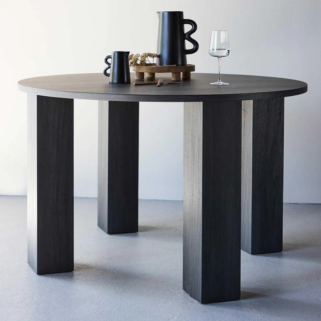 Table à manger Juno Ø120cm noire avec plateau mat et design circulaire - 11