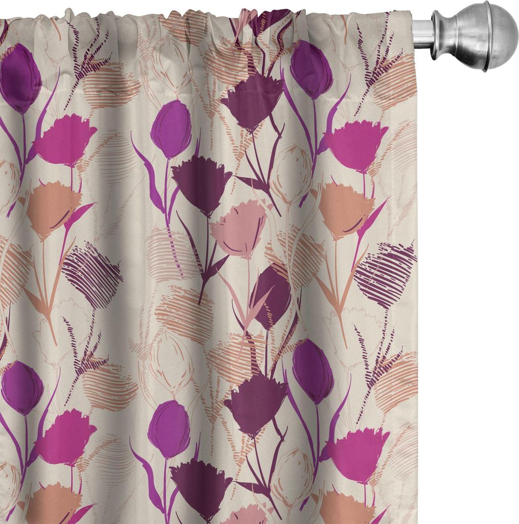 ABAKUHAUS Blumen Vorhänge, Gardinen, Silhouette Pastellfarbig Frühling Nelken und Tulpen mit Smudged Petal Hintergrund, 2 Stück 75 x 175 cm, Meh...