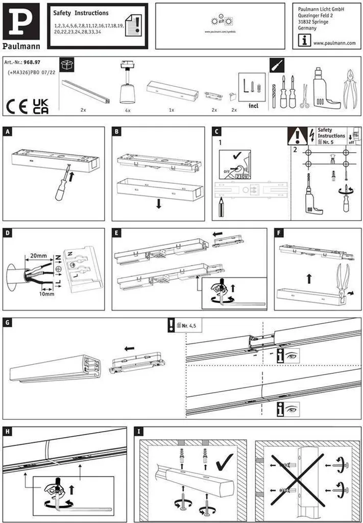Kit Paulmann URail 4 Lampes Chrome Chrome 96897 Orientable et Extensible - 11