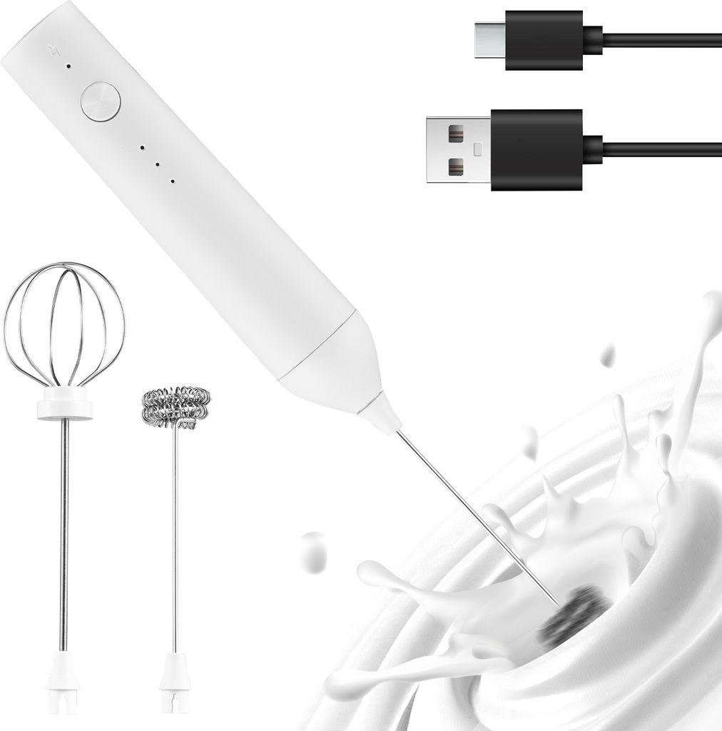 Elektrischer Milchaufschaeumer, wiederaufladbarer Hand-Schaummacher, 3 Geschwindigkeitsstufen, einstellbar, standhafter Schneebesen fuer Kaffeesahn...