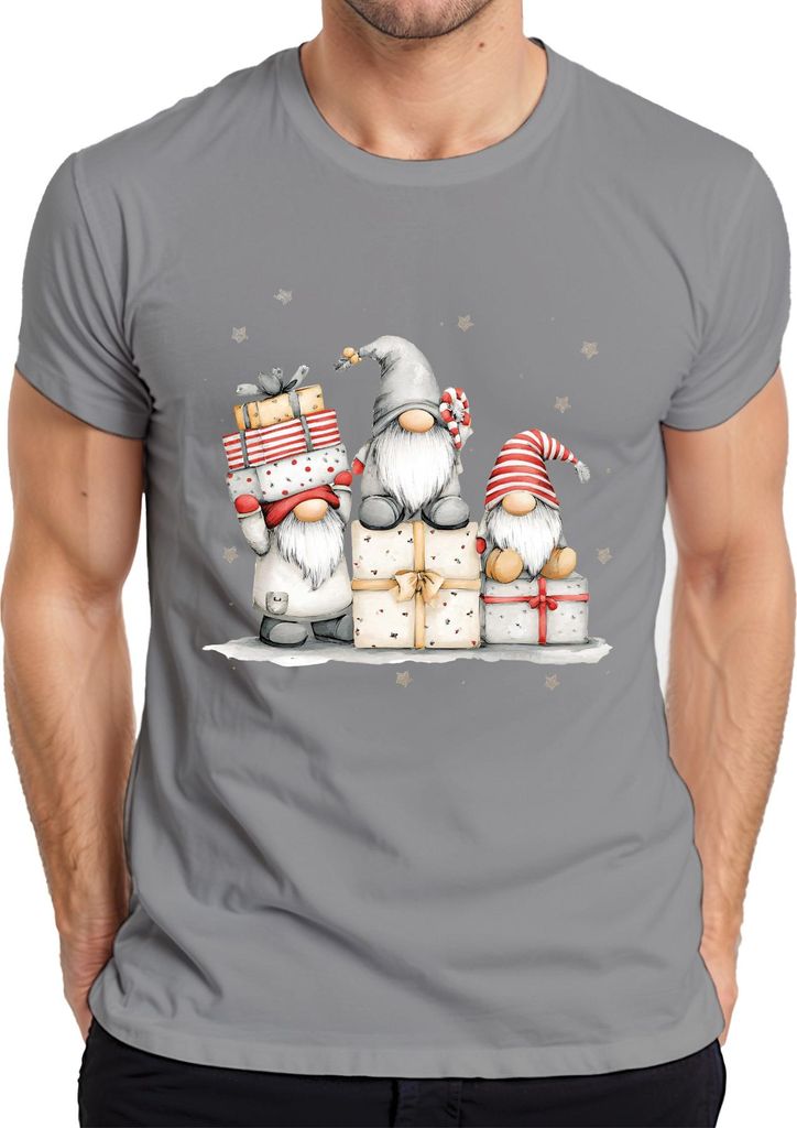 Weihnachtswichtel Geschenke Zuckerstange Sterne Niedlich Retro Herren T-Shirt, Grau, 3XL