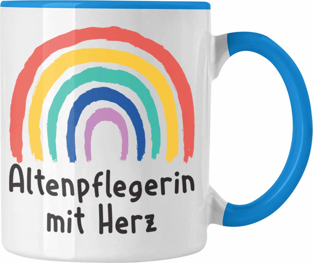 Trendation - Altenpflegerin mit Herz Tasse Geschenk mit Spruch Kaffeetasse Zubehör Dankeschön (Blau)