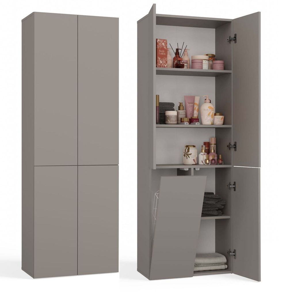 CDF Bad-Hochschrank NEL 1K DD | Farbe: Lehm (grau) | Produktbild 