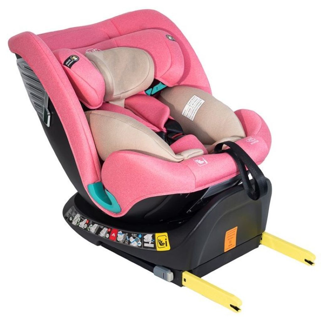 Saphir UnicornPink DELUXE iSize Kindersitz mit 360 Grad drehbarem Isofix-System-BUF BOOF 0, 36 kg